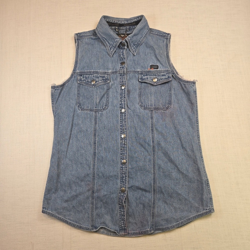 VTG Harley Davidson Vest M Women Biker Motorcycle Denim Sleeveless Patch 2002